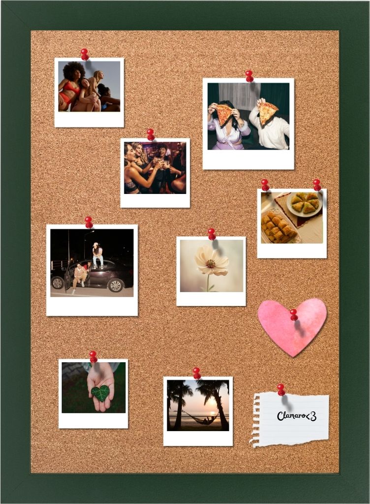 Kork Memo Pinnwand – Pinboard Korktafel Pinnbrett mit 10 Stecknadeln Clamaro, Farbe M30:Dunkelgrün, Größe:100x40