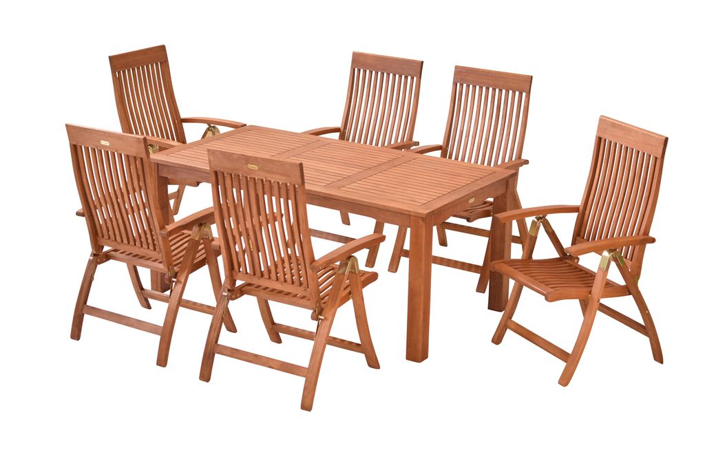 Merxx 7tlg. Gartenmöbelset Comodoro, 6 Klappsessel, Tisch 170 x 90 cm - Eukalyptus