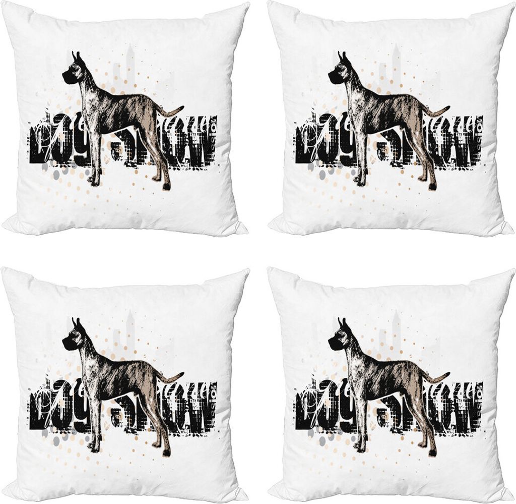 ABAKUHAUS Hundeliebhaber Kissenbezug Set (4 Stück), Skizze des Hundes, Moderner Doppelseitiger Digitaldruck, 50 cm x 50 cm, Charcoal Grey Pale Sepia