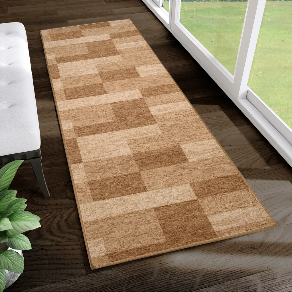 Tapis de passage antidérapant marron 80x530 cm design moderne lavable