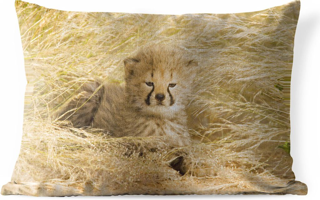 MuchoWow Outdoor Kissen - Gepard - Jung - Gras - 50x30 cm - Wetterfest - Lounge Kissen - Sofa kissen - Wohnzimmer Dekoration