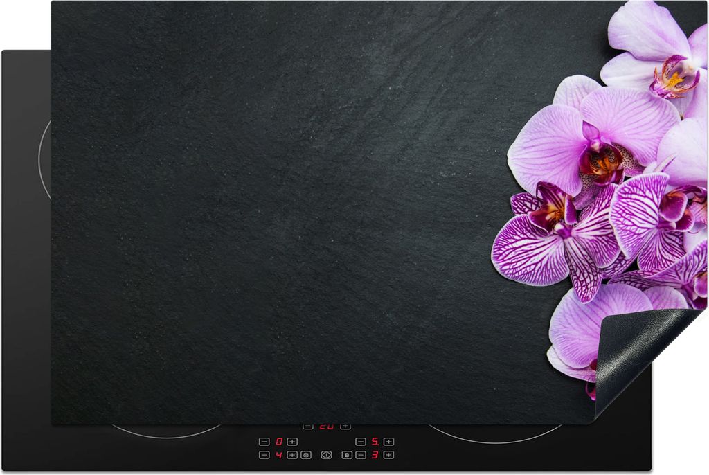 KitchenYeah Herdabdeckplatte Orchidee - Blumen - Rosa - Flora , 81x52cm, Küche Deko, Glaskeramikkochfeld Herdabdeckung, Abdeckplatte fùr Kochfeld