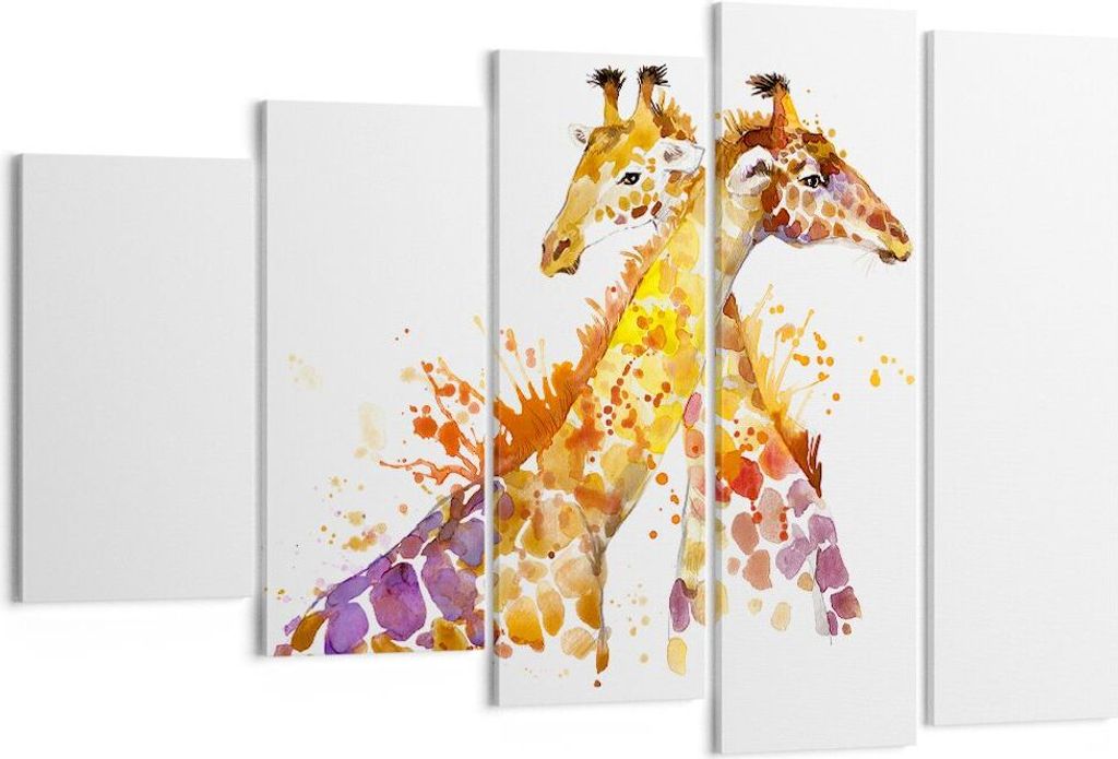 Bild auf Leinwand - Leinwandbild - Giraffen Tiere Kinder Safari - 150x100cm - Wand Bild - Wanddeko - Leinwanddruck - Bilder - Kunstdruck - Wanddeko...