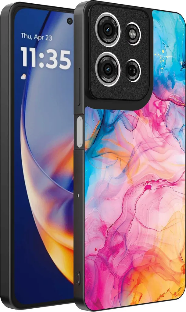 Adatto per Motorola Edge 50 Neo Custodia per telefono con stampa marmo acrilico arcobaleno - TPU Backcover Case Rainbow Acrylic Marble Design - Smartphonica