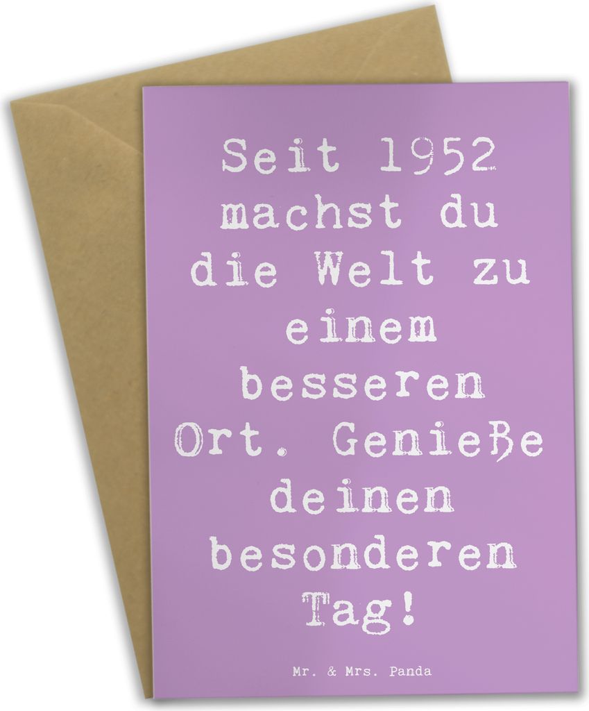 Mr. & Mrs. Panda Klappkarte Spruch 1952 Geburtstag - Lavendeltraum - Geschenk, Grußkarten, Jahrgangsfeier, osterkarten, einladungskarten, wertsch...