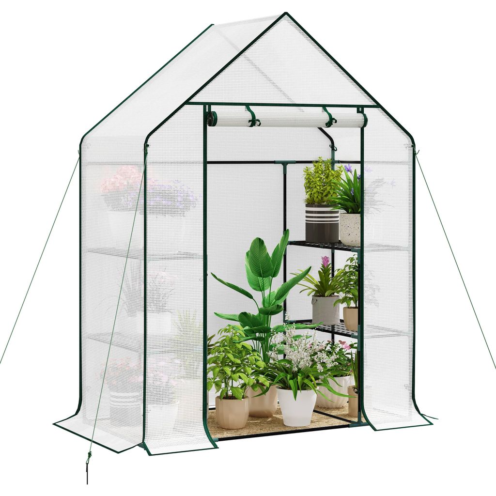 WOLTU Foliengewächshaus Treibhaus Gartenhaus Weiß 143x73x195 cm