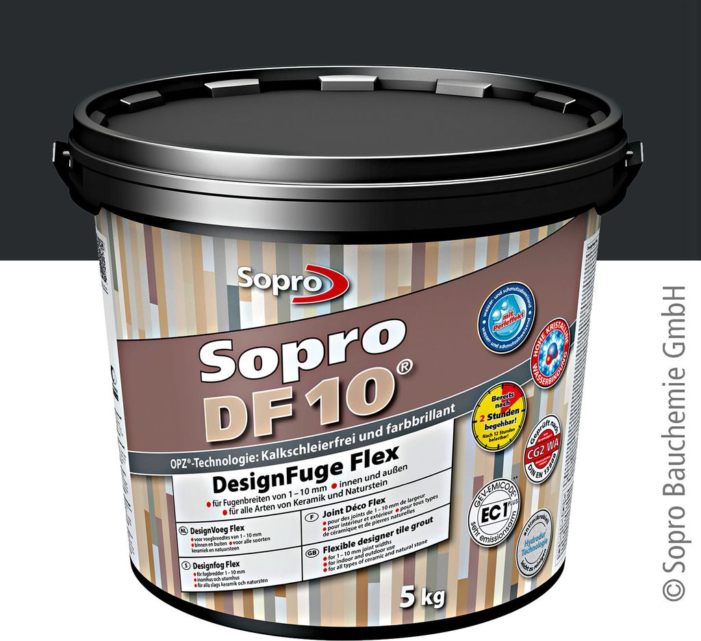 Sopro DF 10 Fliesen 5 kg Design Fuge Fugenmasse Fugenmörtel 1-10mm schwarz-90