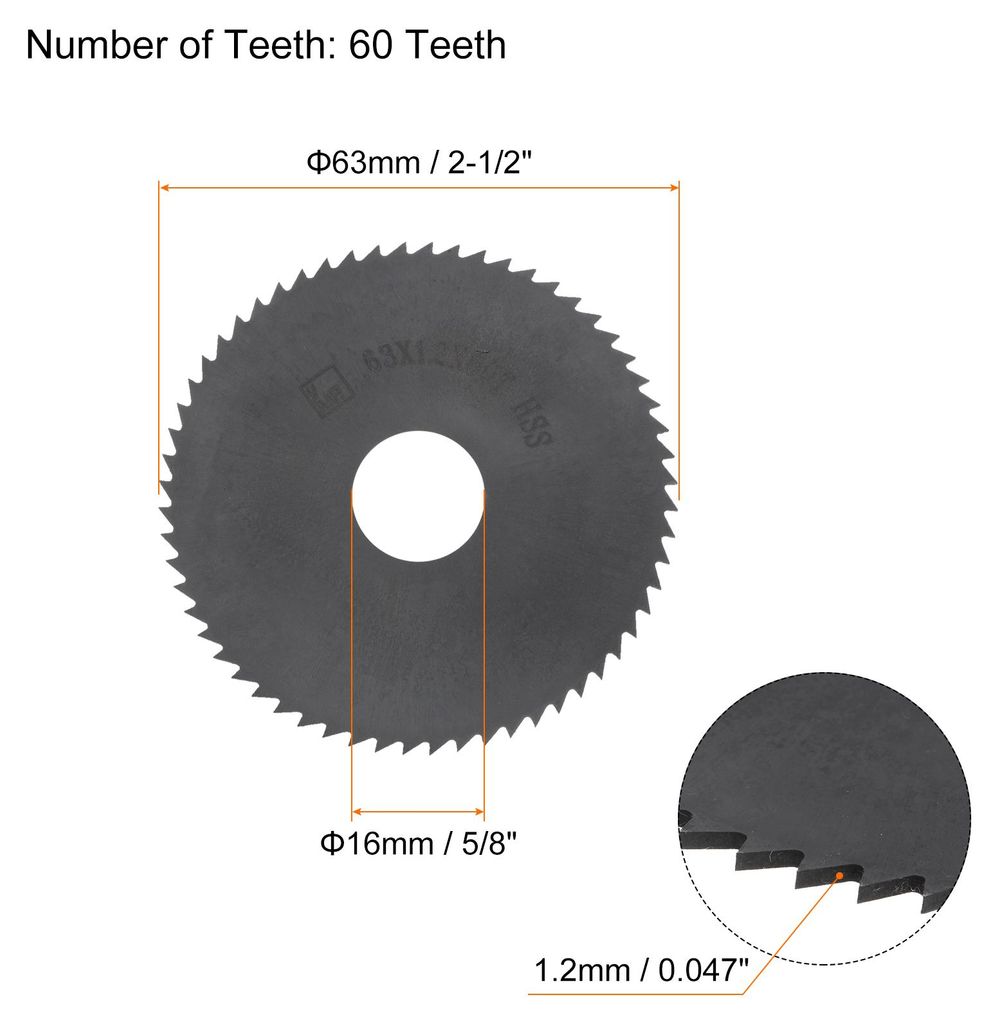 2Stk Kreisf?rmig S?geklingen 63mm x 16mm x 1.2mm 60 Z?hne Nitride Beschichtet Schnellstahl (HSS) Fr?sger?te fš¹r Alulegierung Metall Plastik Holz