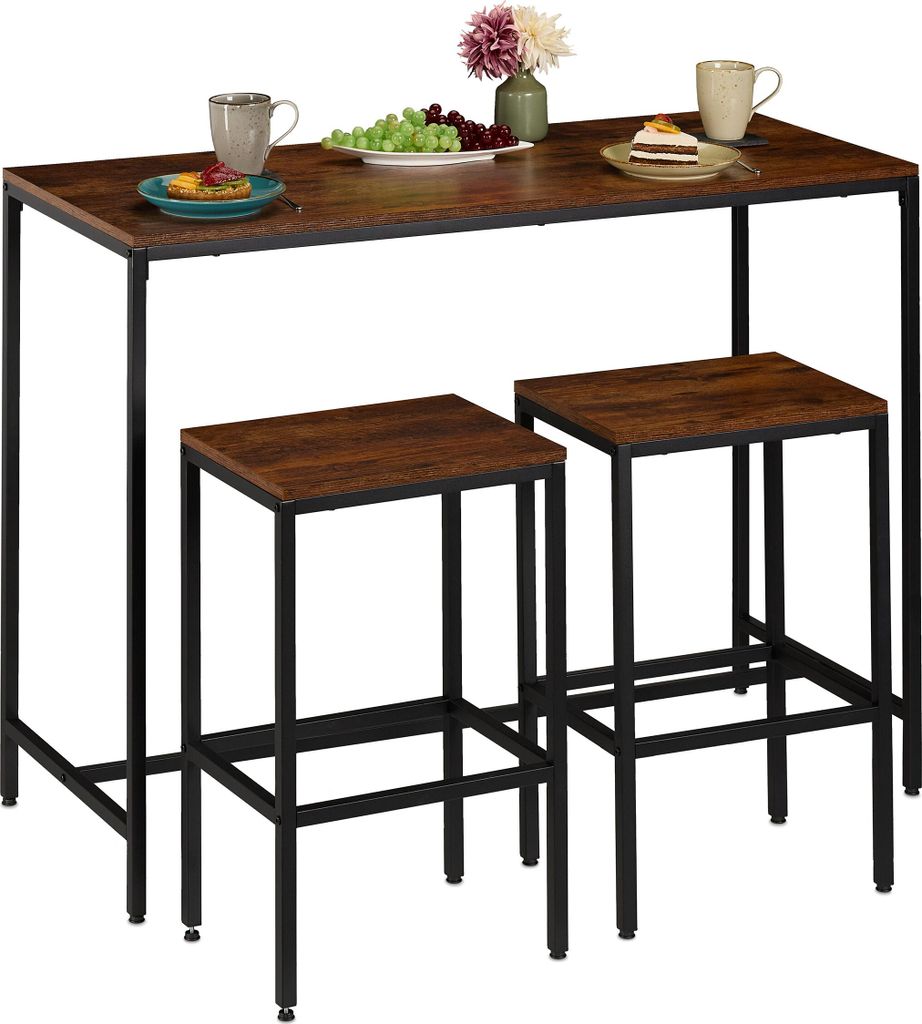 relaxdays Bartisch Set mit 2 Hockern Industrial