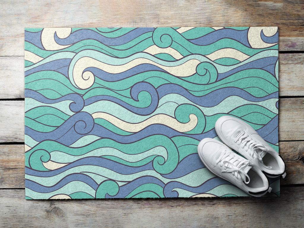 Fußmatte Aussen - Schuhmatte Haustür- Schmutzfangmatte Türvorleger - Outdoor Teppich Schmutzfänger - 60x40 cm - Meereswelle