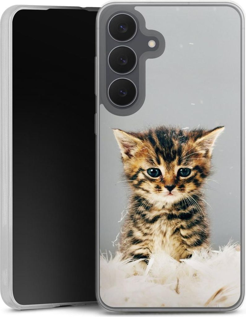 DeinDesign Slim Hülle für Samsung Galaxy S25 FE Silikon Case Ultra Dünn Handyhülle Feder Haustier Katze