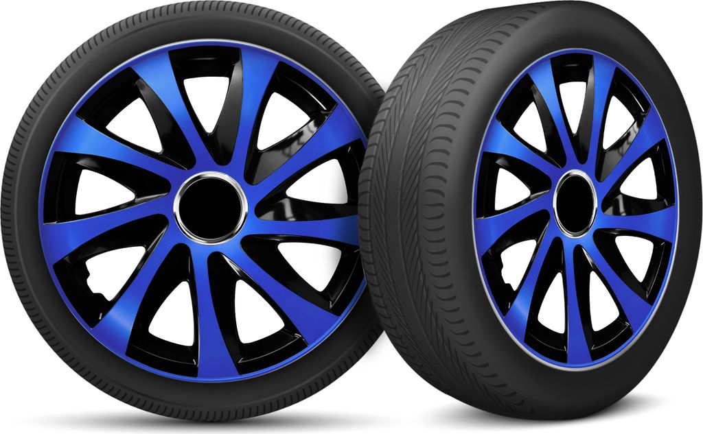 Auto Radkappen Radzierblenden 4er Set passend für alle Stahlfelgen - einstellbarer Sicherungsring - 14 Zoll - Schwarz Blau