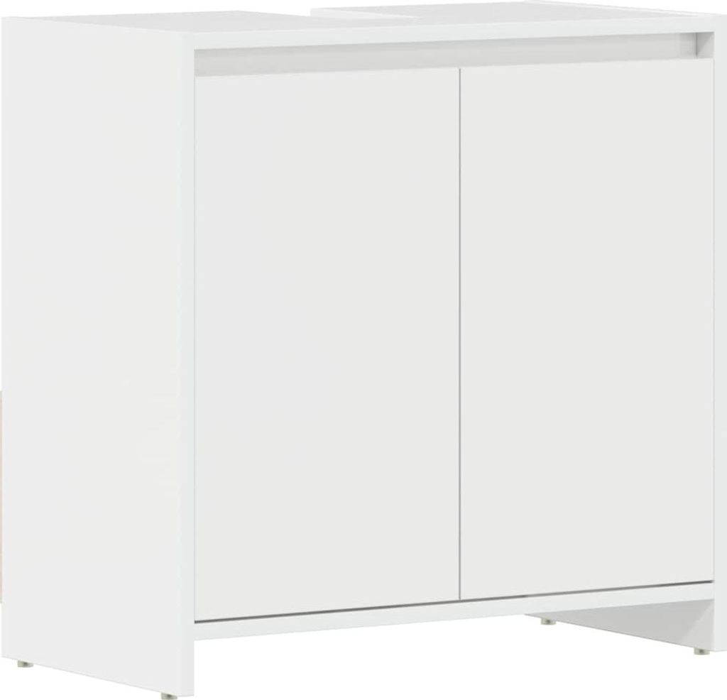 A white bathroom cabinet with two doors.