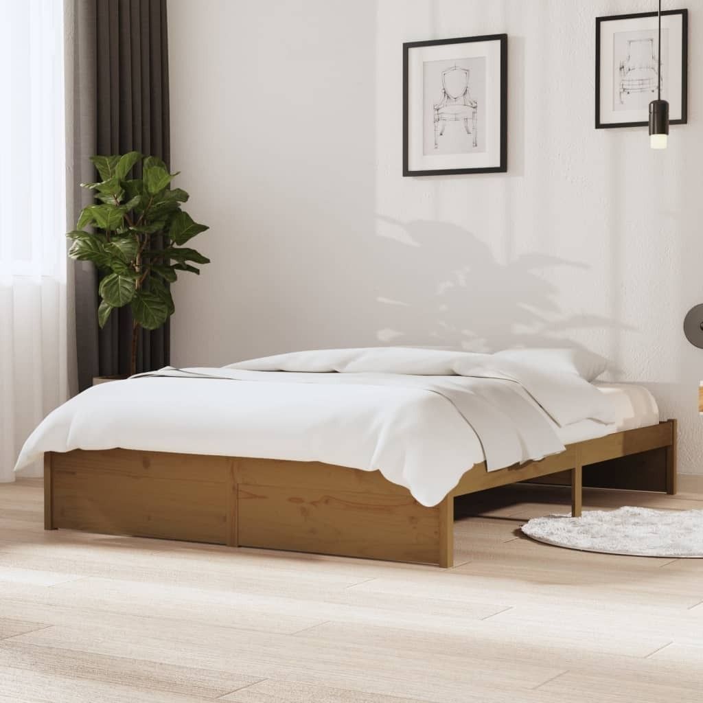 Möbel Bettrahmen Holzbett,Massivholzbett Honigbraun 140x190 cm DE58678