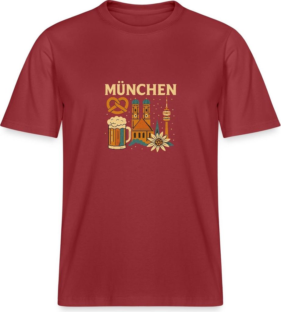 Spreadshirt München Bayern Edelweiss Brezn Bierkrug Relaxed Fit Uni T-Shirt, S, Erdrot
