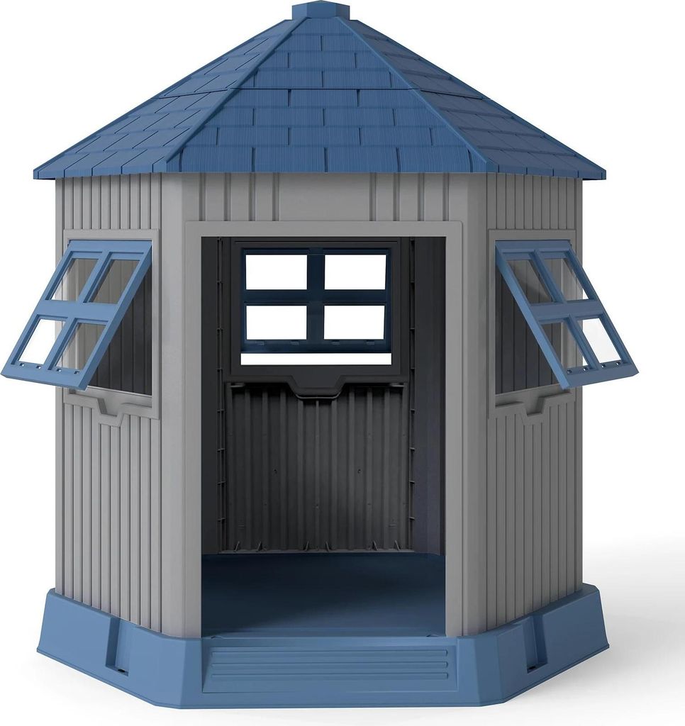 Outdoor Hundehütte - Großes Hundehaus - Zwei Fenster & Oberlicht - Schrägdach - Großer Eingang - Scheunenform - Faser-Material - Blau