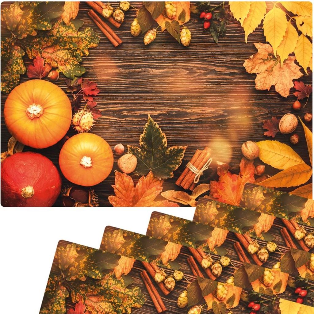 Abwaschbare Tischsets 6er Set Herbst Kürbisse Erntedank Produktbild 