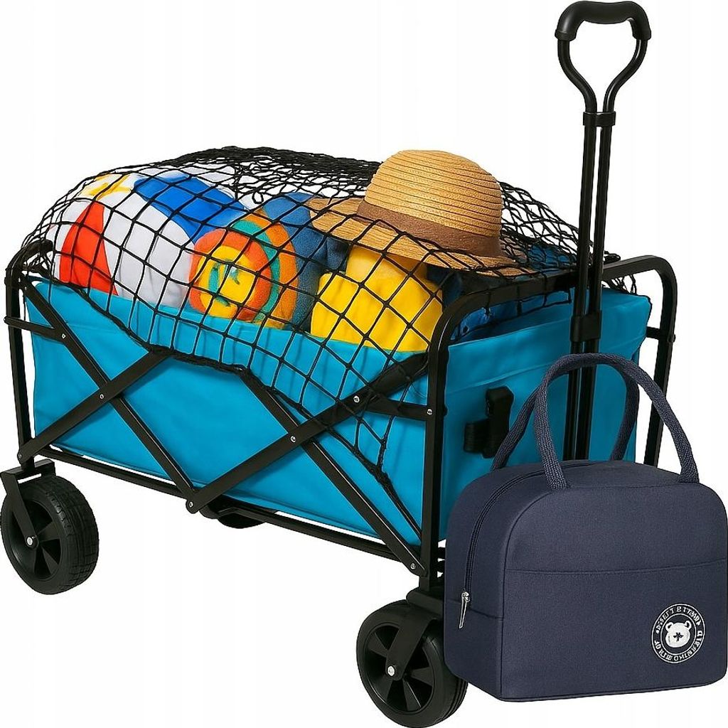EKSPAND | Faltbarer Strandwagen WT03-2 - 145L - Grau/Blau/Grün/Schwarz - Stabil und Praktisch - Kühl Tasche