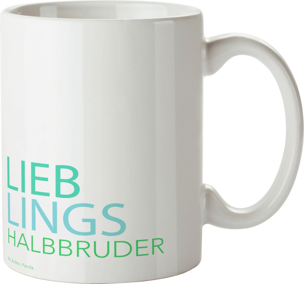 Mr. & Mrs. Panda Tasse Halbbruder - Weiß - Geschenk, mit Spruch, Bruderherz, Geschwister, Teetasse, Becher, Stief, Stiefgeschwister, Kaffeebecher,...