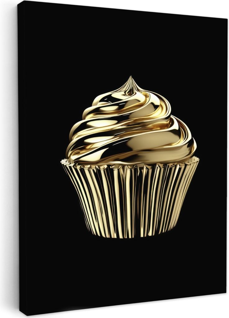 Leinwand Bilder 60x80 cm - Gold - Cupcake - Schwarz, Wandbilder, Wanddeko Wohnzimmer, Bild
