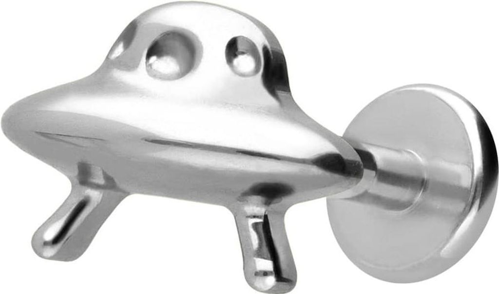 Ohrpiercing, Nasenpiercing Titan Labret mit Innengewinde UFO Silber Stablänge: 8mm | Stabstärke: 1,2mm