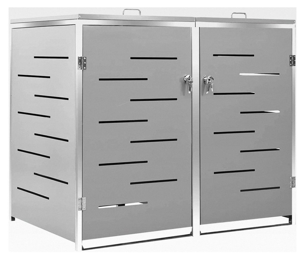 Mülltonnenbox für 2 Tonnen 138x77,5x115,5 cm Edelstahl, wetterfester Gartenschrank für Reihenhäuser und Mehrfamilienhäuser