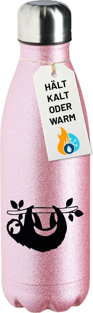 Huuraa Trinkflasche Faultier Silhouette 500ml Pink Edelstahl Wasserflasche Trinkflasche Geschenkidee