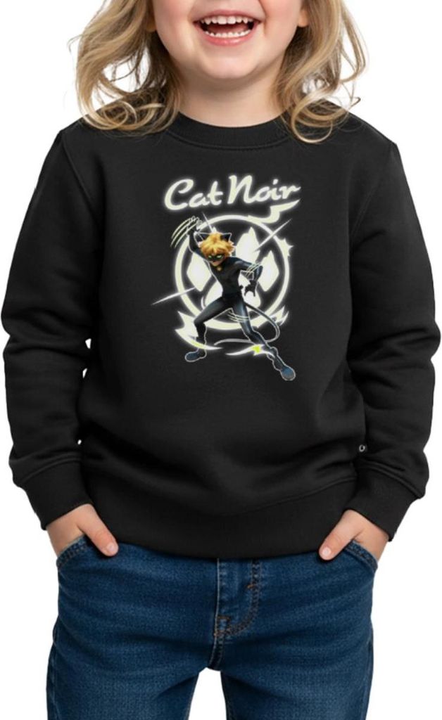 Spreadshirt Miraculous Cat Noir Adrien Superheld Kinder/Teenager Premium Pullover, 146/152 (10 Jahre), Schwarz