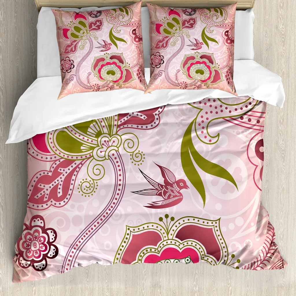 ABAKUHAUS Copripiumino Boho Verde Oliva e Rosa: Comfort Antiacaro