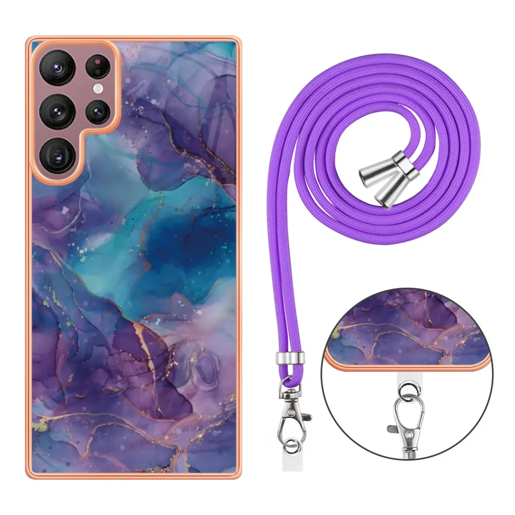 Custodia con cinturino per Samsung Galaxy S23 Ultra, bumper in TPU a fantasia, custodia protettiva con cinturino regolabile Viola - 4