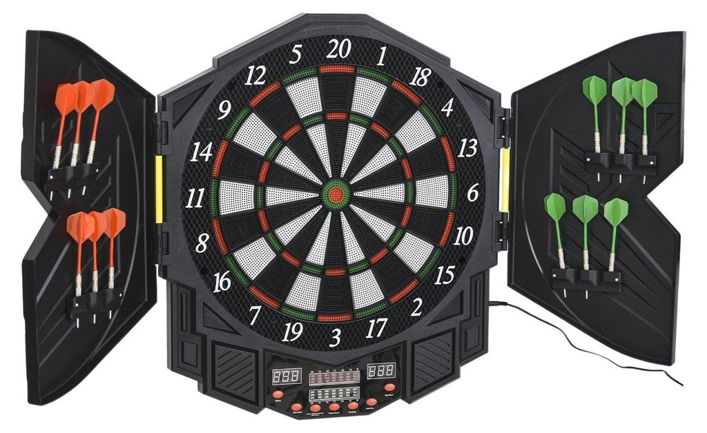 Elektronische Dartscheibe Dartboard Mit Tür Inkl. 4 Led 216 Spiele 12 Pfeile Bis 8 Spieler Abs + Pp 49 X 54,6 X 5,5 Cm