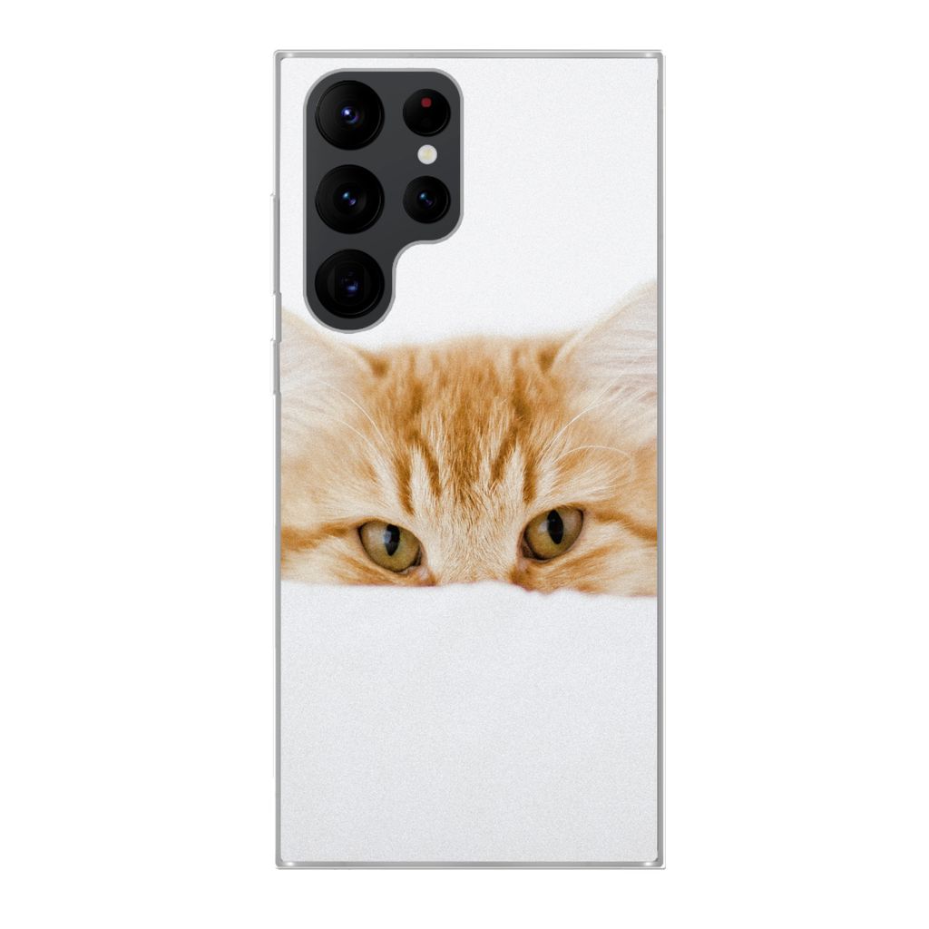 MuchoWow Handyhülle Schutzhülle Hülle für Samsung Galaxy S22 Ultra Katze - Rot - Weiß - Mädchen - Jungen - Kind Silikon Softcase Handy Hül...