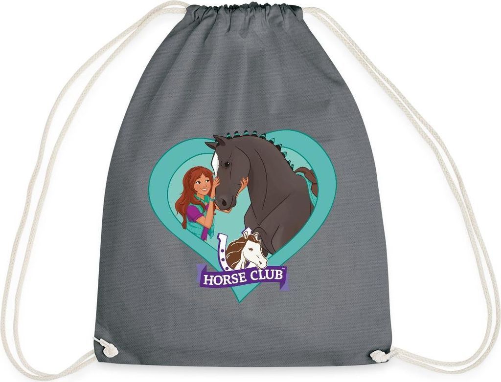 Spreadshirt Schleich Horse Club Lisa & Storm Herzmotiv Turnbeutel, One size, Grau