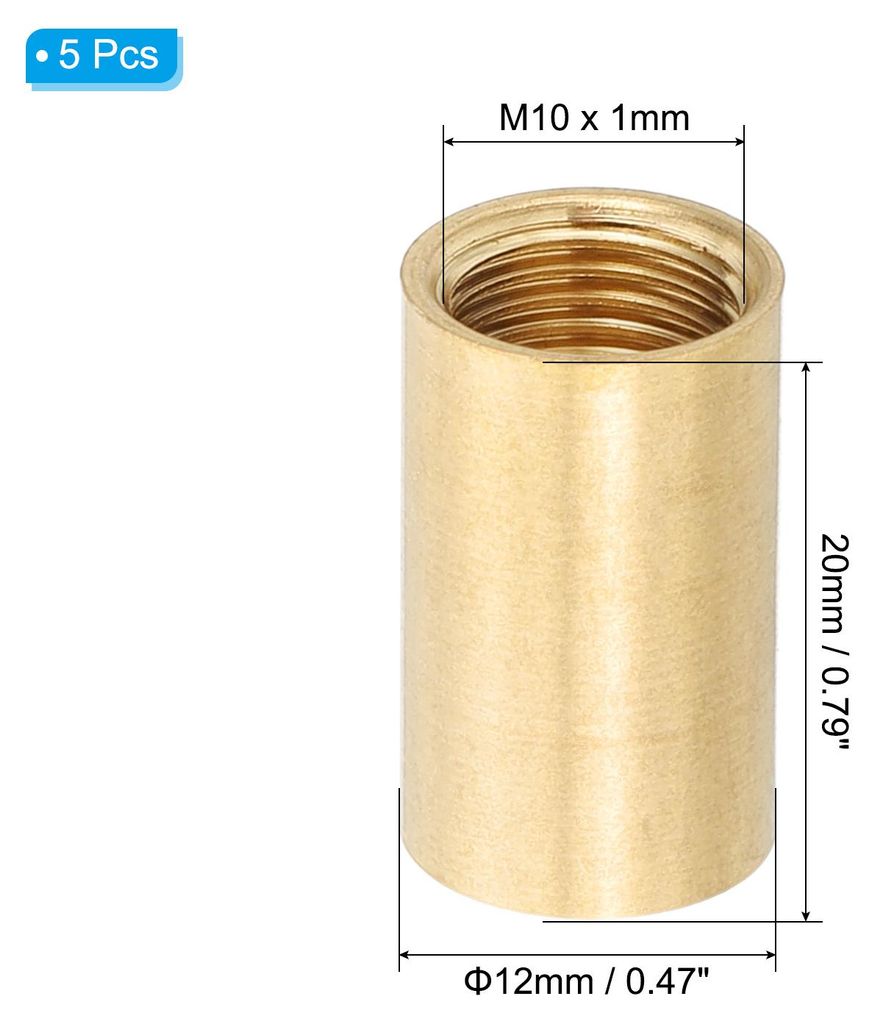 Lampenrohr Messing Kupplungsmutter, 5 Stš¹ck 20mm lang M10 Feingewindehš¹lse Lampenrohradapter Stangenverbinder Hardware fš¹r die Montage von...