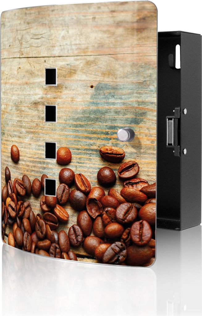 banjado Design Schlüsselkasten aus Edelstahl für 10 Schlüssel, Schlüsselschrank 24 x 21,5 x 7cm groß mit Magnetverschluss, Kaffeebohnen [BWSK ...