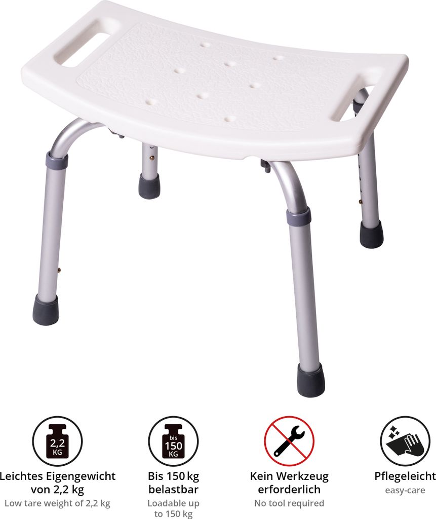 ONVAYA® Badhocker Kunststoff weiß | 150kg | Duschhocker Produktbild 3