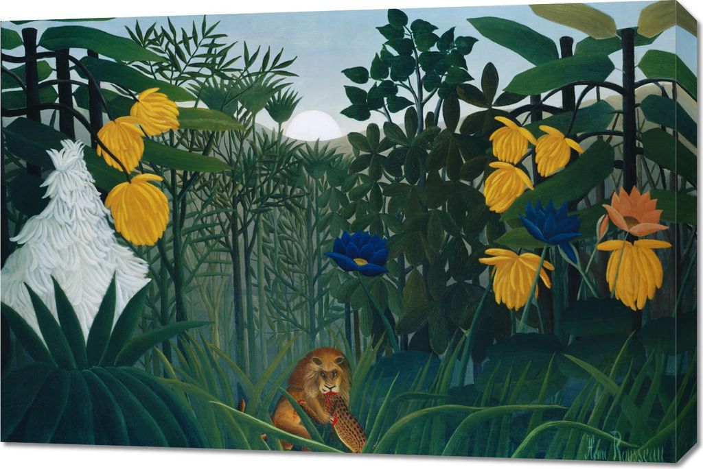 Bild 90x60cm Das Mahl des Löwen, Rousseau Vintage für das Wohnzimmer