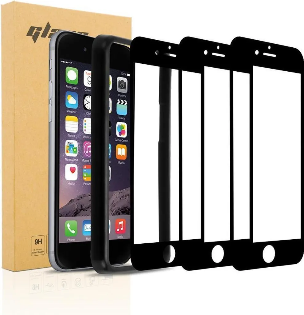 Cadorabo 3x Vetro Temperato iPhone 6/6S Nero - Protezione Display 9H