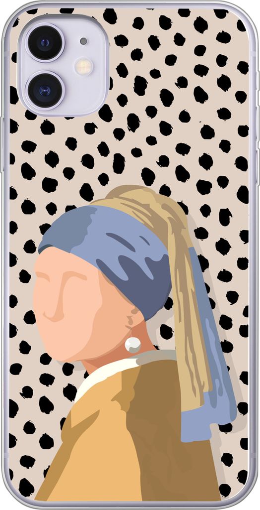 MuchoWow Handyhülle Schutzhülle Hülle für Telefoonhoesje iPhone 11 Pastell - Mädchen mit Perlenohrring - Tupfen - Alte Meister Silikon Softc...