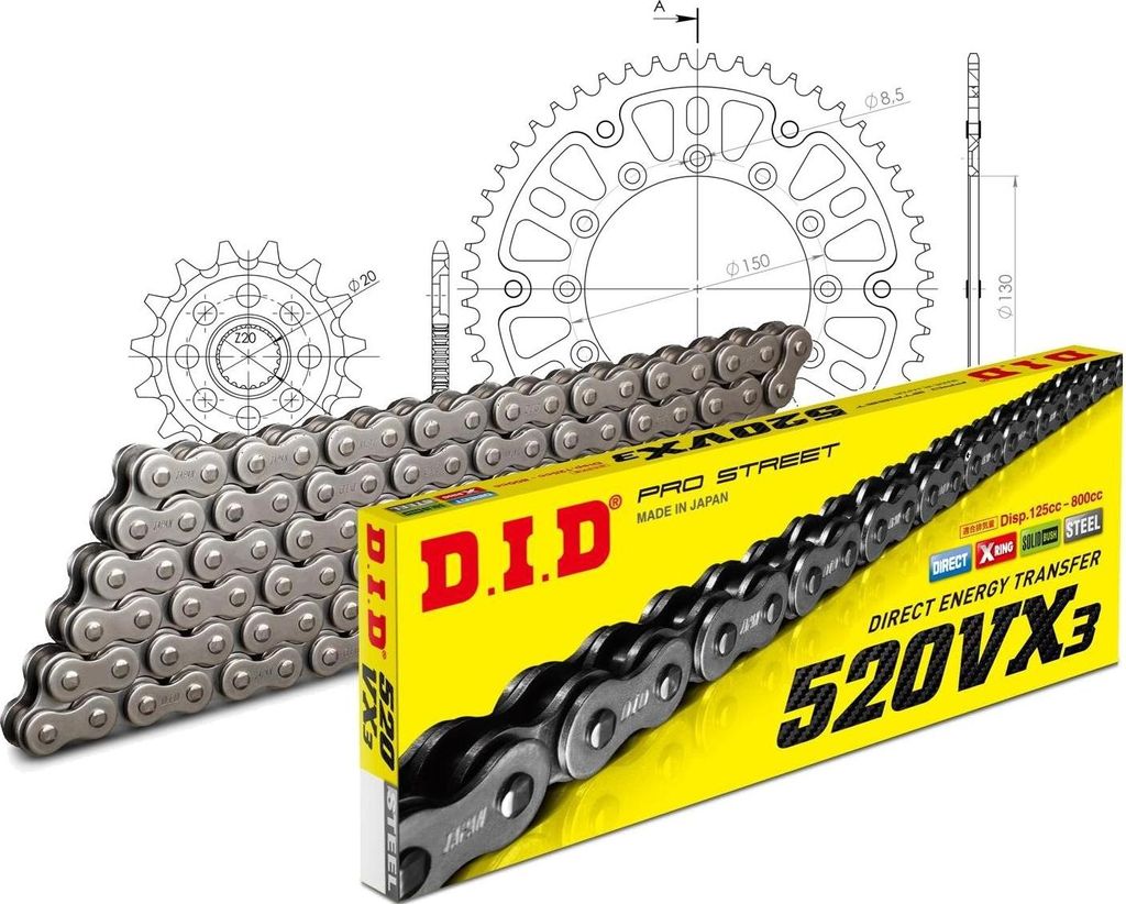 DID Kit Stealth (gold) Kompatibel mit Yamaha YZ250 F 10-15 13-51-116 DID520VX3 Endlos