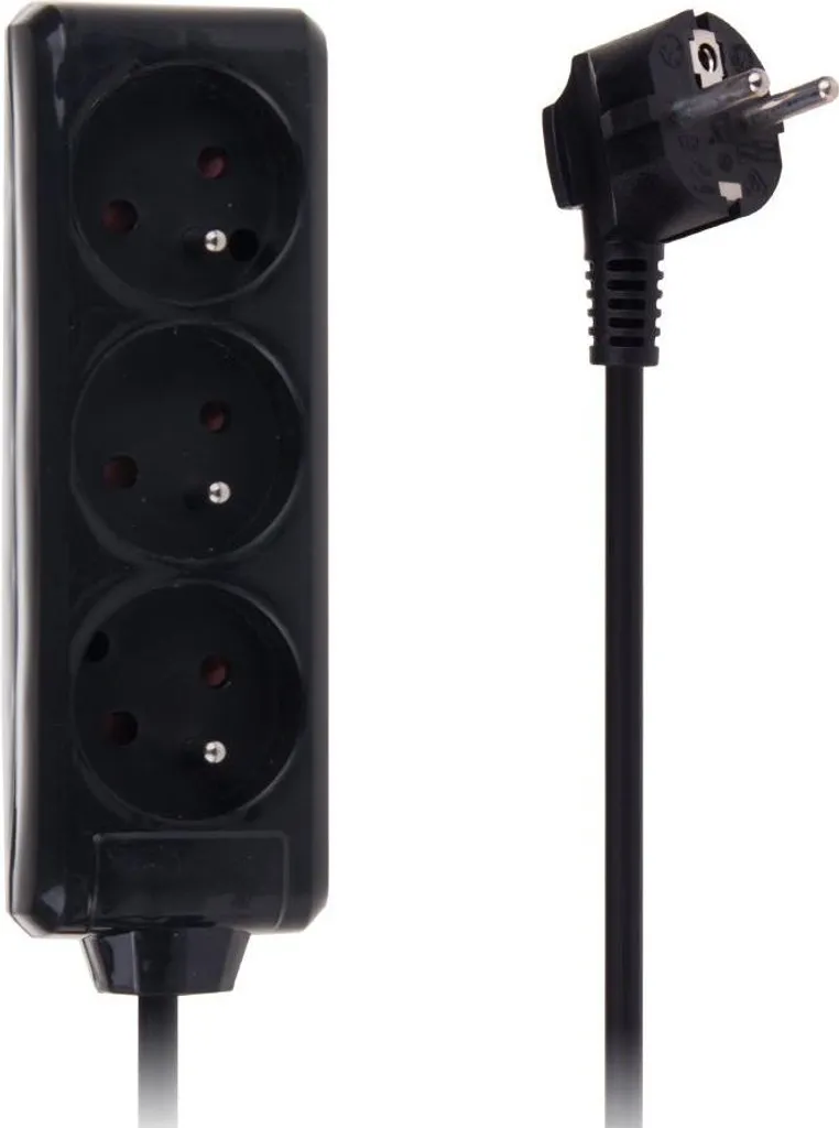 Cavo di prolunga con messa a terra 5m 3x1mm 3 prese 10A nero