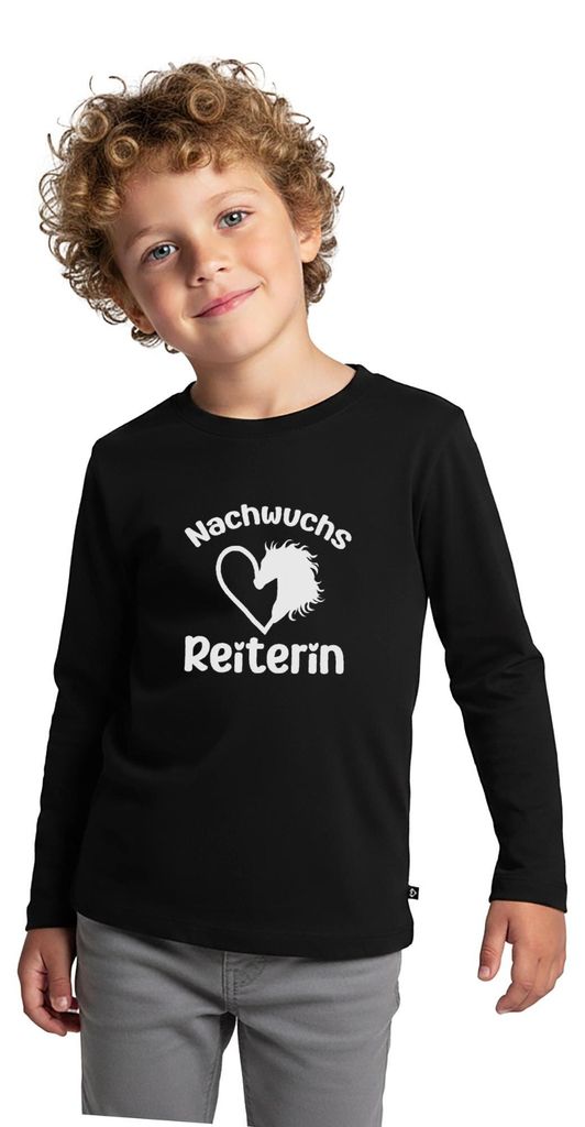 Spreadshirt Nachwuchs Reiterin | Pferdeliebe Mädchen Kinder Premium Langarmshirt, 122/128 (6 Jahre), Schwarz
