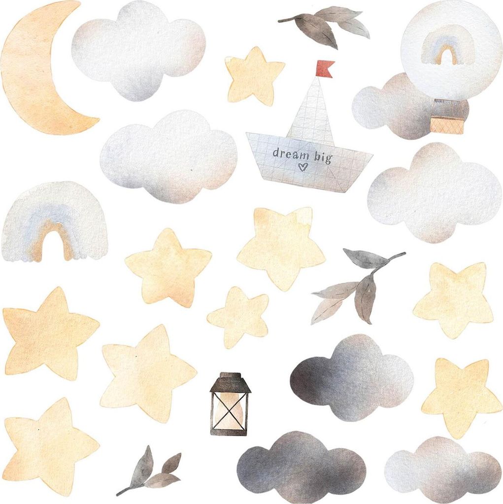 Elemente des Himmels– Wanddekor Kinderzimmer – Selbstklebende Wandsticker – Motivtapeten Set – Wandgestaltung – Wandbilder Kinder – 100...