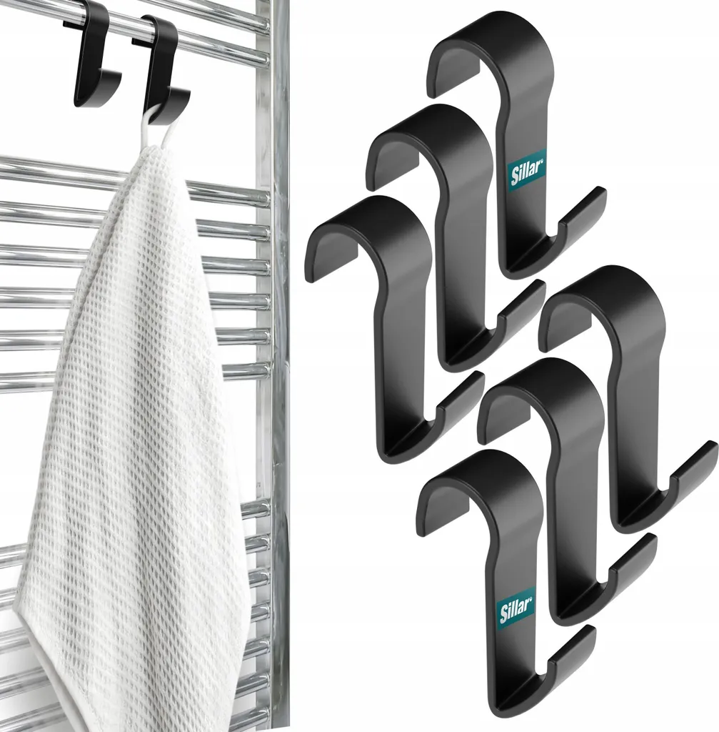 Sillar 6 Ganci per Radiatore Nero Opaco - Appendini Scaldasalviette Bagno