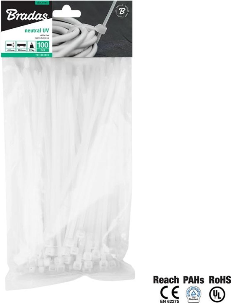 Stahovací pásky plastové 3,6x200mm BRADAS UV NEUTRAL - Obrázek produktu 