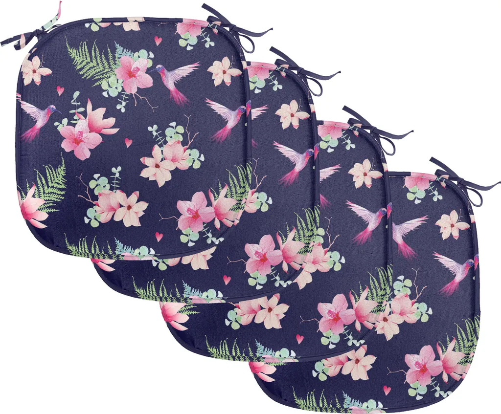 ABAKUHAUS Navy e Blush Imbottitura per sedie da sala da pranzo, Tiny Little Hearts, Cuscino decorativo impermeabile con cinturini per sedie da cucina, 40 cm x 40 cm - confezione da 4, Indaco Verde Rosa