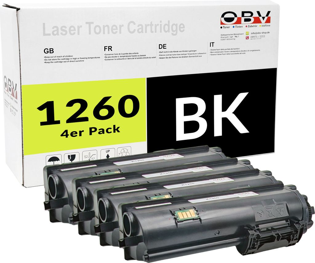 OBV 4er Pack Toner kompatibel zu Kyocera TK-1260 1T0C150NL0 – Schwarz – je 10.000 Seiten – Toner PA4000 kaufen – für Ecosys PA4000 / PA400...