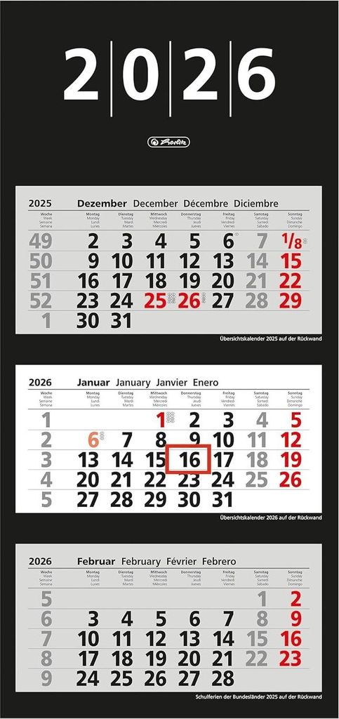 herlitz 3-Monats-Wandkalender 2026 Produktbild 