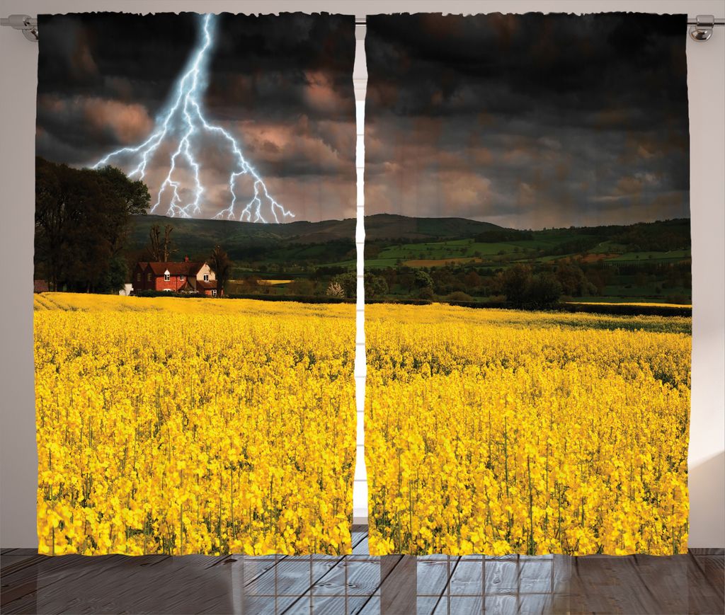 ABAKUHAUS Natur Rustikaler Vorhang, Gewitter über Wiese, Wohnzimmer Universalband Gardinen mit Schlaufen und Haken, 280 x 175 cm, Gelb Grün Lila