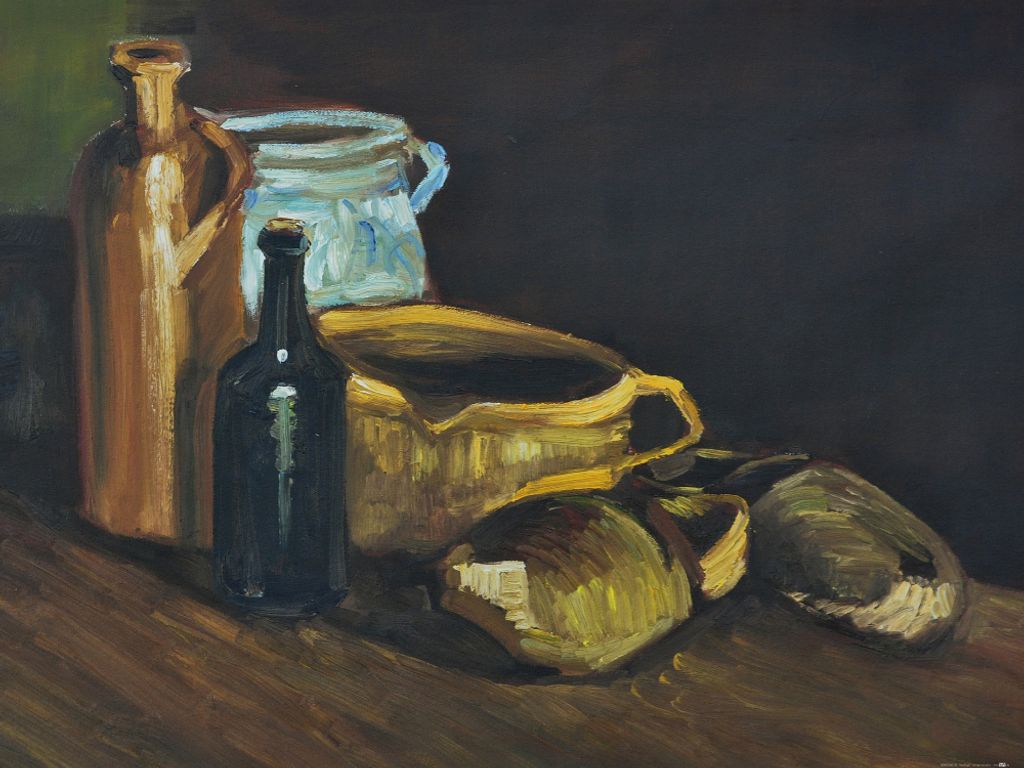 Vincent Van Gogh Kunstdruck Bild - Stillleben Mit Steingut Und Holzschuhen, 1884 (60 x 80 cm)